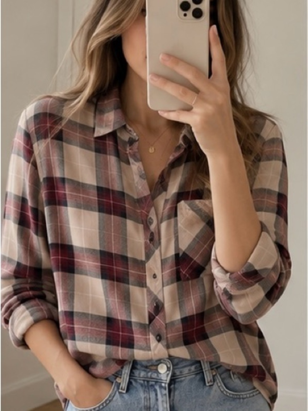 Rails Plaid Button-Down Shirt in Beige and Burgundy